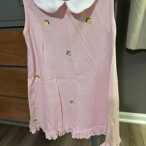 Pink Sleeveless Dress with White Collar and Lemon Embroidery
